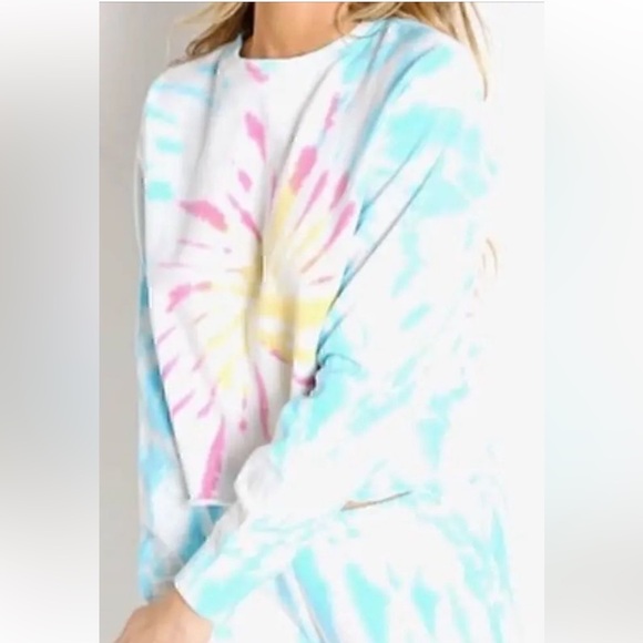 Spiritual Gangster Tops - Spiritual Gangster Blue and White Tie-Dye Sweatshirt size small